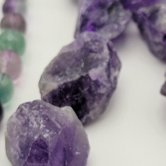 Multicolor Round Agate Bead And Rough Amethyst Geode Necklace LOT Needs Clasps - Picture 5 of 13